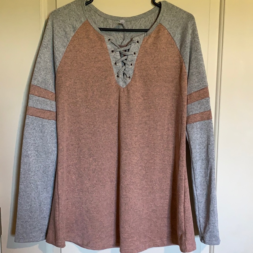 Pink and Gray lace up shirt new w/o tags